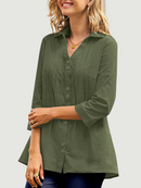 Women Shirt Lapel Neck 3/4 Sleeve Solid Tops Summer Casual Elegant Blouse Female Streetwear Loose Chemise