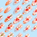 24pcs Ice Transparent Pink False Nails Almond Press On Nails Spring Charming False Nail Tips