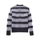 Vintage Autumn Women Long Sleeve Round Neck Casual Striped Knit Cardigan