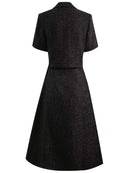 AutumnTweed Dress Women Turn-down Collar Double Breasted Dresses