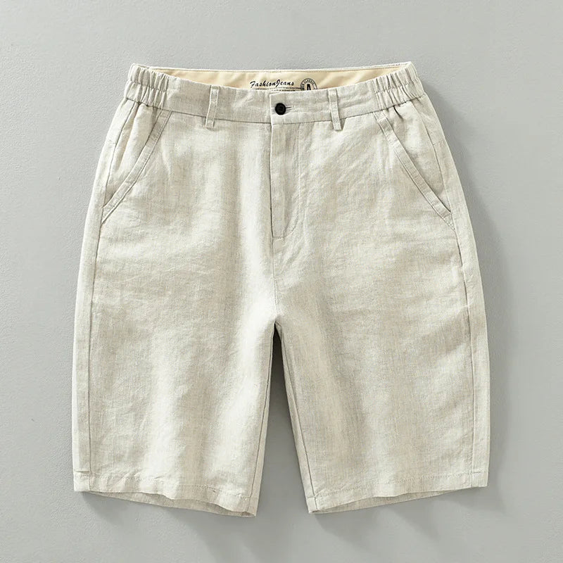 Linen Premium Shorts Men Summer Solid Casual Basic Thin Holiday Beach Half Length Pants