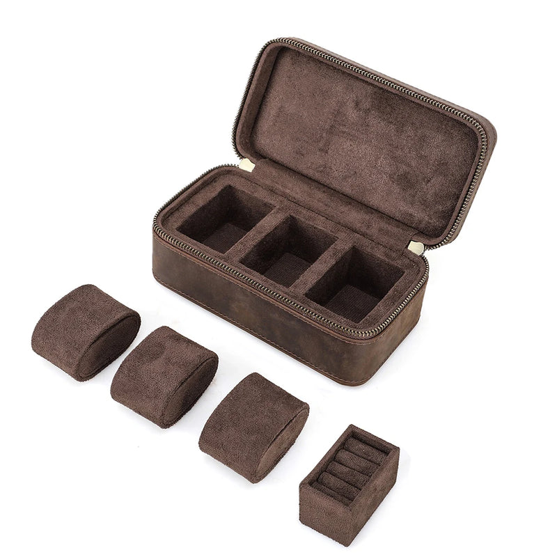 Genuine leather Watch Case Travel Storage Box for Ring Earrings Cufflinks Best Gift