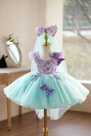 Girls Mermaid Princess Costume Sequin Fish Scale Tutu Dress with Bow Kids Birthday