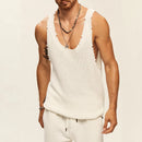 Men Summer Casual Ripped Knitted Vest Tank Tops Solid Men Summer Clothes Sleeveless Camisole Men Tops