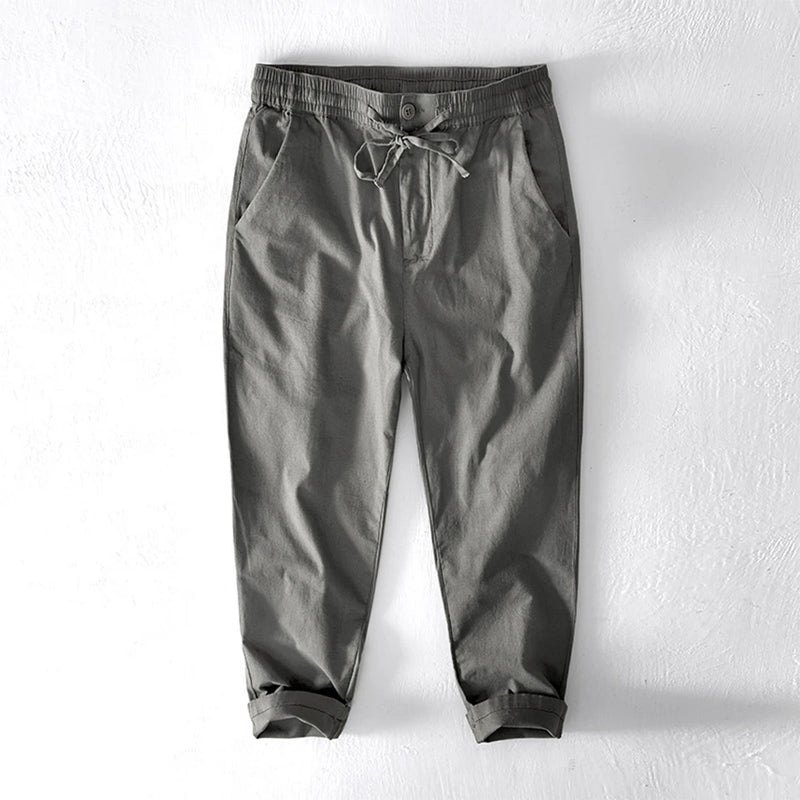 Men Spring Summer Ankle Pants Loose Casual Tapered Long Trousers