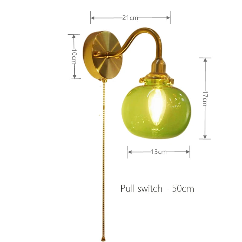 Wall Sconce with Switch Brass Wall Light Glass Globe Wall Lamp
