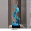 Obroi blue glass sculpture on a stand with text and dimensions displayed