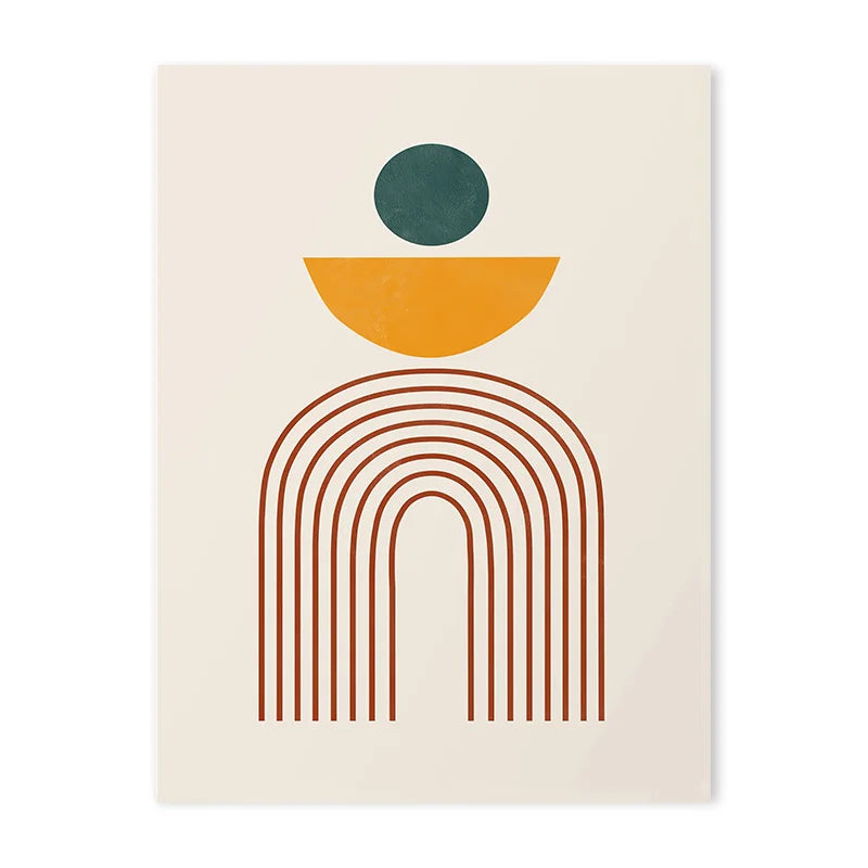 Minimalist Bohemian Poster Orange Palm Leaf Sun Mountain Wall Art