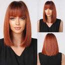 Auburn Synthetic Hair Wig for White Women Long Layered Ginger Wigs with Bangs Natural