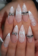 Press on Nails Metallic Almond Nails Wearable Nails Shiny Rhinestone Pearl Nails Detachable 30Pcs