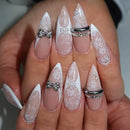 Press on Nails Metallic Almond Nails Wearable Nails Shiny Rhinestone Pearl Nails Detachable 30Pcs