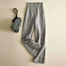Women Leg Pants Female Flower Bud Waist Straight Leg Trousers Lady Summer Cotton Linen Pant