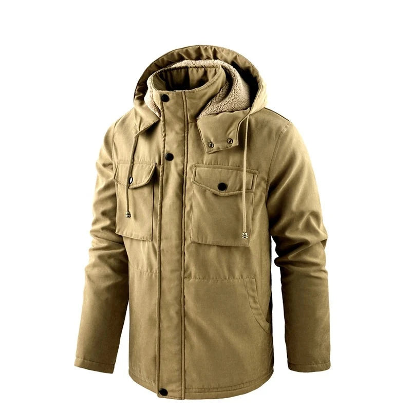 Winter Men Thick Warm Fleece Parka Jacket Men Hooded Windproof Jacket Coat Men Jacket Man