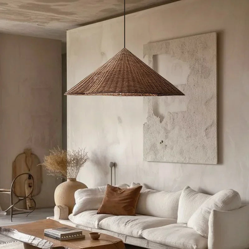 Simple Retro Rattan Pendant Light Nordic Designer Hanging Chandelier Table Bedroom Lighting Lamp