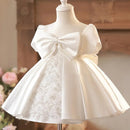 Princess Ball Gown Bow Bead Puff Sleeve Design Birthday Baptism Party Easter Dresses For Girls