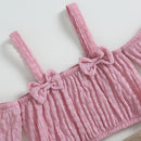 Summer Kid Girls Clothes Off Shoulder Short Sleeve Strap Tops Ruffle Skirt Set Pink Clothes