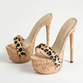 Leopard Platform Sandals High Heels Summer Slippers Mules Ladies Peep Toe Slip Shoes Sliders