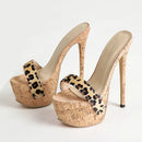 Leopard Platform Sandals High Heels Summer Slippers Mules Ladies Peep Toe Slip Shoes Sliders