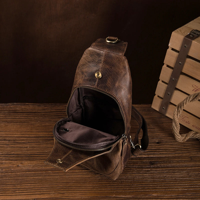 Leather Casual Travel Chest Sling Bag Design Vintage One Shoulder Bag Cross-body Bag For Male
