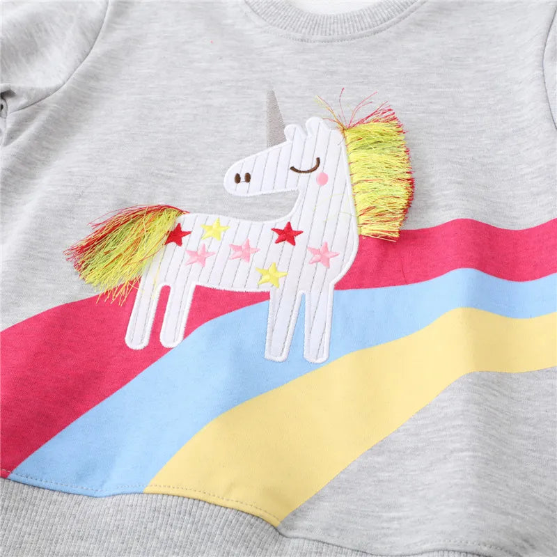 Unicorn Embroidery Autumn Winter Girls Sweatshirts Cartoon Toddler Kids Sport Shirts