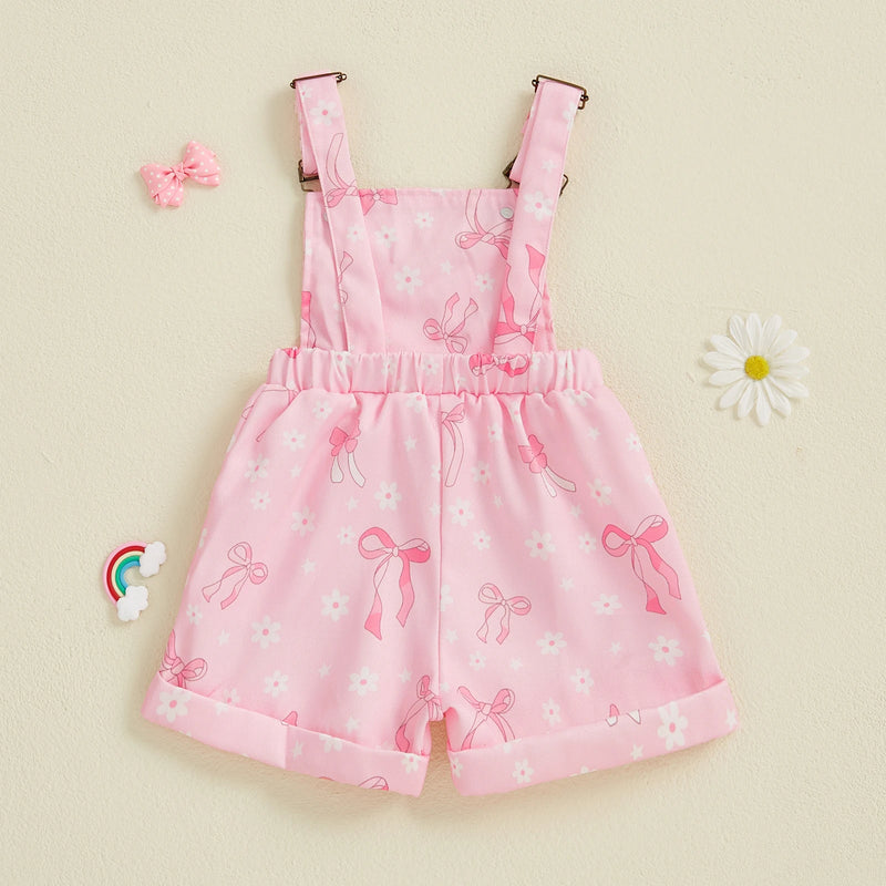 Summer Toddler Girls Overalls Jumpsuits Shorts Bow Daisy Sleeveless Elastic Waist Suspender Romper
