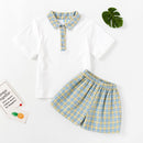 Baby Boys Summer Clothes Set Kids Preppy Style Polo T-shirt Plaid Short Pants 2 Pcs Toddlers Causal Playwear Infant Clothes