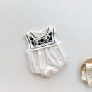 summer thin baby vest bag fart jacket Romper female baby embroidered square neck navy style jumpsuit