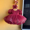 Kids Girls Princess Tulle Pearls Bow Flower Girl Dresses Christmas Gift Wedding Birthday