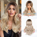 Elegant Curly Wave Ash Blonde Wig Hair with Bangs Long Women Party Wig Tang Long  Heat