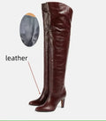 Simple and High Heels Over The Knee Sleeve Leather Boots Women's Large Round Knight Boots