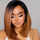 Ombre Brown 13x4 Lace Frontal Human Hair Wigs Straight Bob Wigs Pre Plucked Human Hair Wigs For Women Daily Use
