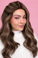 Dark Brown Blonde Highlighted Short Curly Wig Fibers Natural Hair Lace Front Wig for Daily