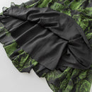 Women Round Neck Lantern Long-Sleeved Pleated Scenery Dress