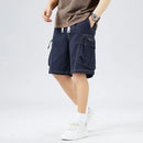 Men Denim Shorts Loose Fit Casual Denim Shorts with Elastic Wasit Drawstring Summer Shorts
