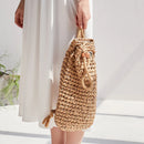Summer Backpack for Women Handmade Drawstring Beach Shoulder Bags Rattan Woven Travel backpacks