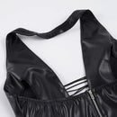 Leather Halter Neck Sling Backless Crop Top Strap Vest