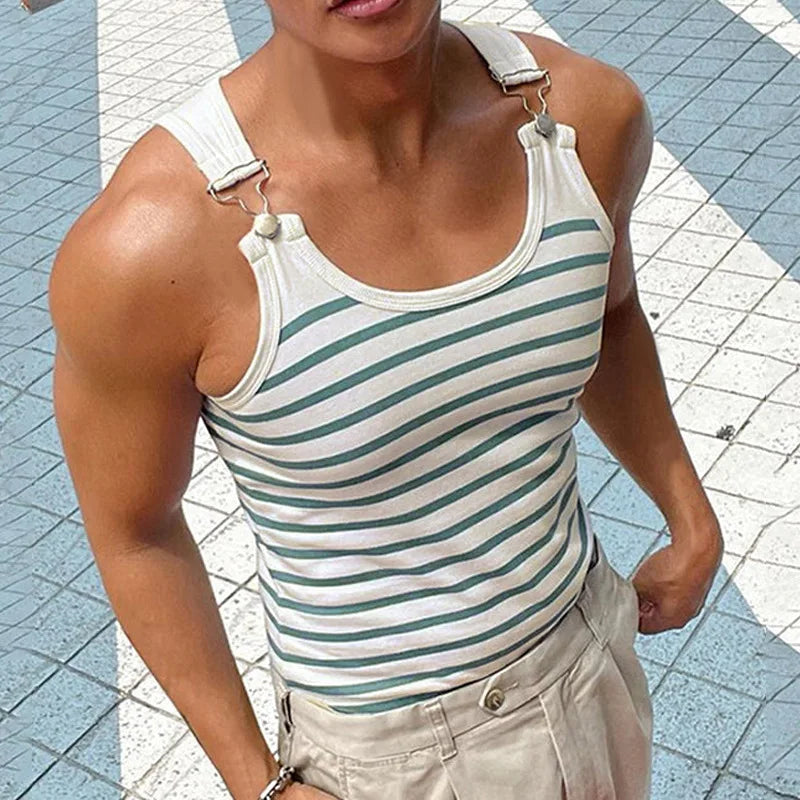 Straps Sleeveless Vest Men Summer Slim Fit Ribbed Tank Tops For Mens