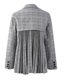 Women Plaid Double Breasted Pleated Elegant Blazer Jacket Fashion Spring Autumn