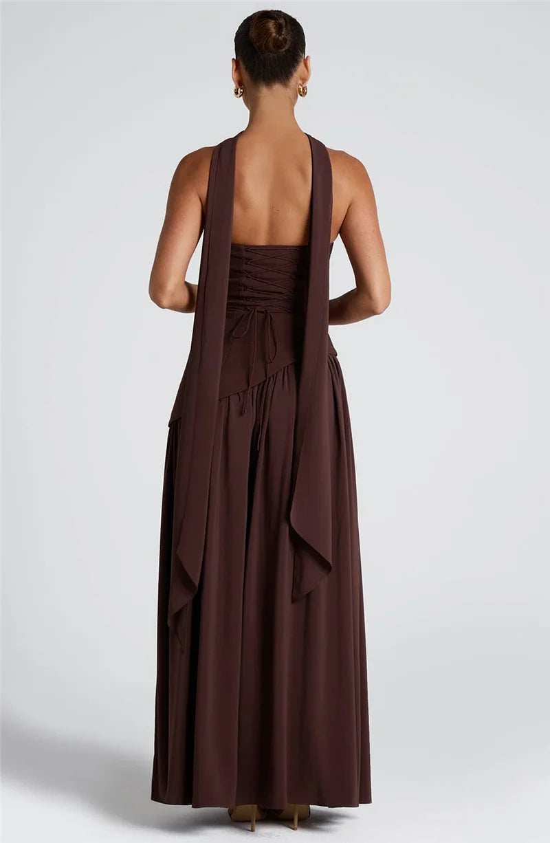 Strapless Off-shoulder Dress For Women Gown Scarf Collar Thigh High Split