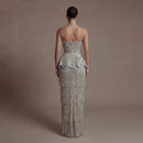 Sliver Prom Dress Strapless Celebrity Dress with Layered Tassel Women's Evening Dresses Formal Gown