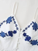 Embroidery Backless Sling Maxi Dress Deep Single Breasted Split Dresses