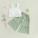 Summer Kids Baby Girls Outfit Solid Sleeveless Lace Tops and Elastic Casual Wide Leg Pants Clothes Set