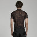 Men Mesh Slim Fit T-shirt Shoulders Lace Casual Tops Tees