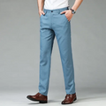 Summer Straight Men's Smart Casual Pants Imitation Linen Trend Plaid Trousers Man Full Length