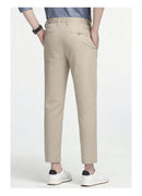 Men Solid Casual Suit Pants Loose Elasticity Formal Cropped Pants