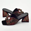 Design Ladies Shoes and Bag Set Decorated with Rhinestone Wedding Shoes Bride Peep Toe Low Black Heels