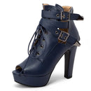 Ladies Shoes Open Toe Thick Heels 12cm Lace Up Buckles Platform 3cm Women Sandals Party