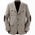 Gray blazer with elbow patches on a white background, Obroi