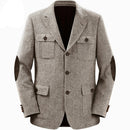 Gray blazer with elbow patches on a white background, Obroi