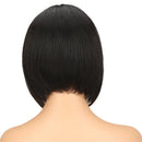 Black bob wig on a mannequin head with a white background, Obroi